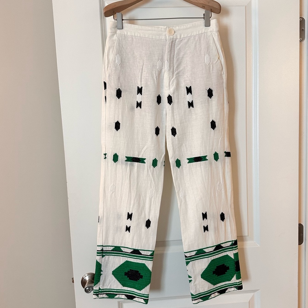 Zara Embroidered Linen Pants